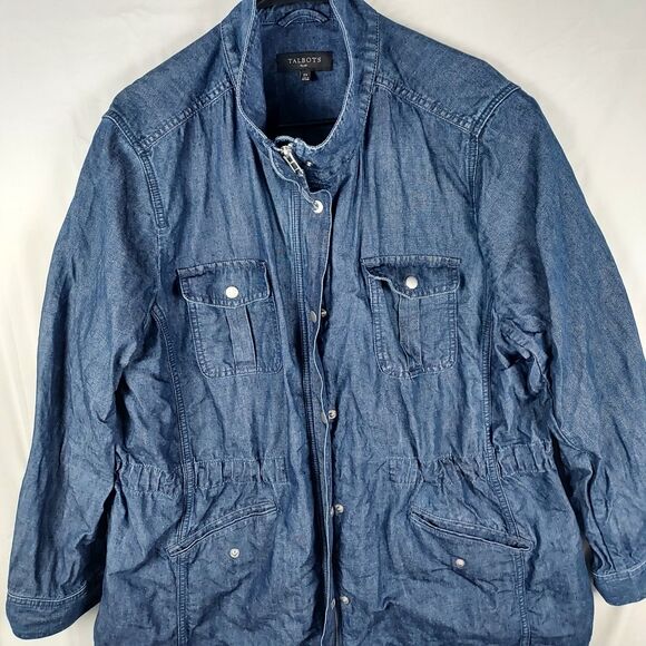 Talbots Plus Denim Utility Jacket 2X Women’s Cotton Hemp Long Sleeve - Picture 3 of 11